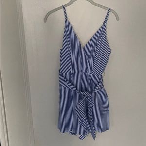 Blue and white stripped wrap romper